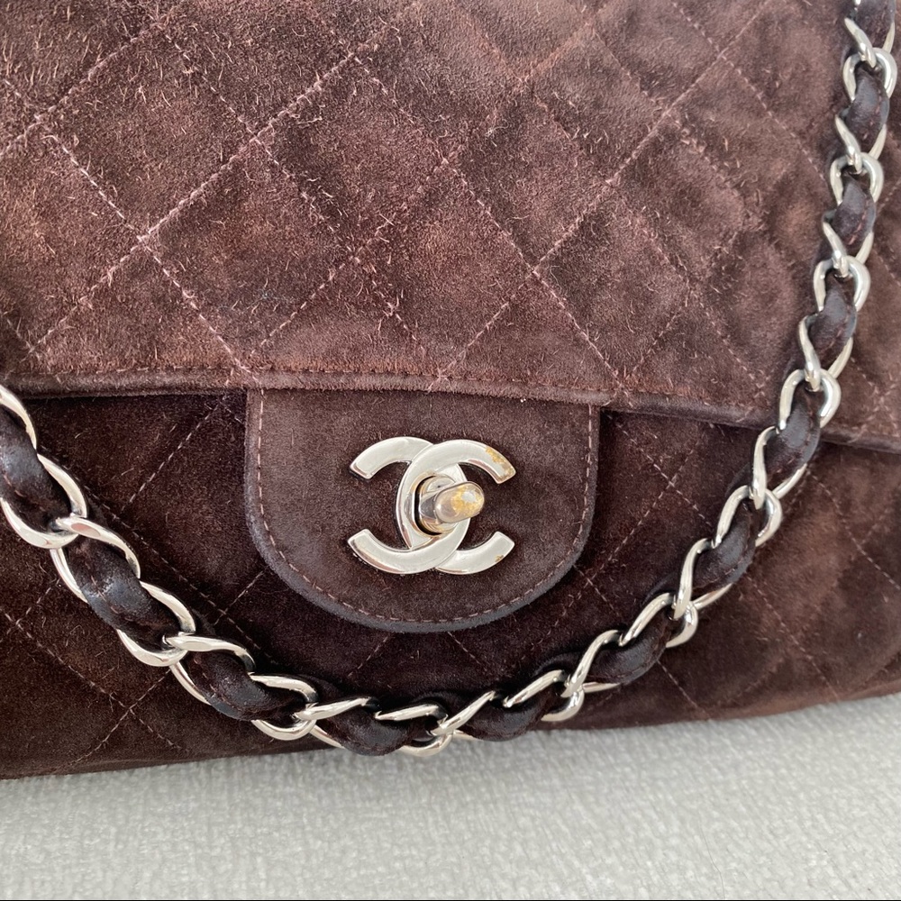 Chanel Vintage Classic Single Flap Bag Quilted Suede Medium Brown - Picture 10 of 17